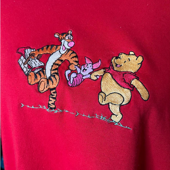 Too Cute T-shirt with Pooh Bear Piglet Tiger in Long Red Short Sleeve Size XL - Picture 2 of 5